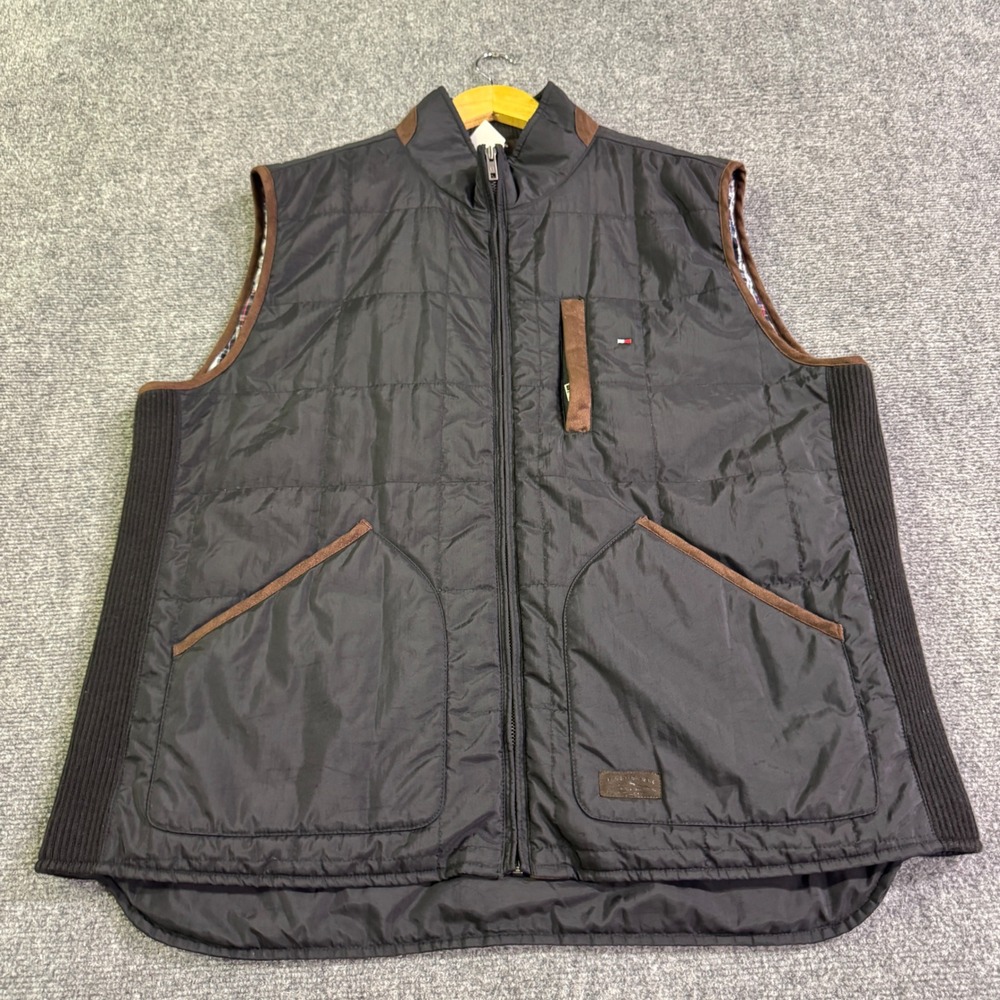 VTG Tommy Hilfiger Puffer Nylon Vest Mens XXL Blk Brown 90s Y2K